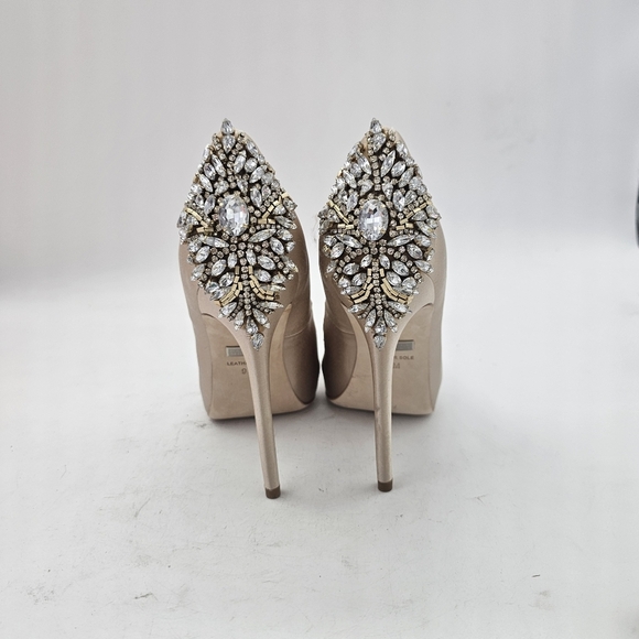 Badgley Mischka Kiara Embellished Peep-Toe Satin Pumps Size US /9 - Picture 4 of 10